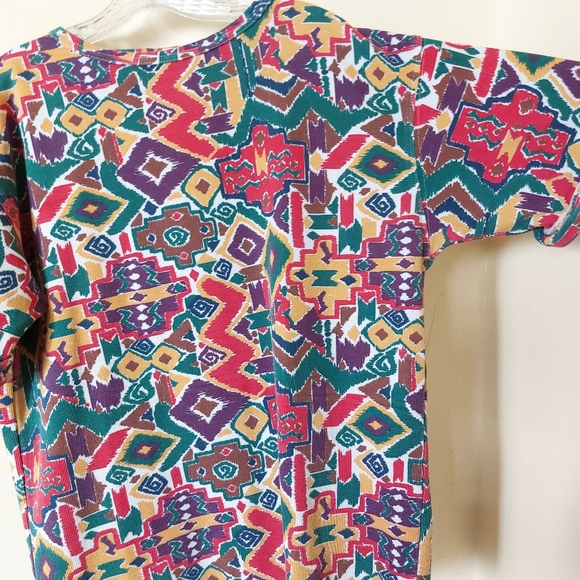 Vtg 90s Huntington Ridge Colorful Red Yellow Abstract Print Short Sleeve Shirt - Picture 2 of 11